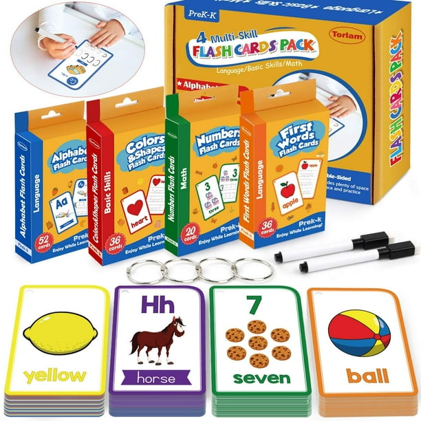 School Zone Flash Cards Super Set Toddler Kids ABC Flash Cards, Numbers, Colors and Shapes, Sight Words, 4 Packs 